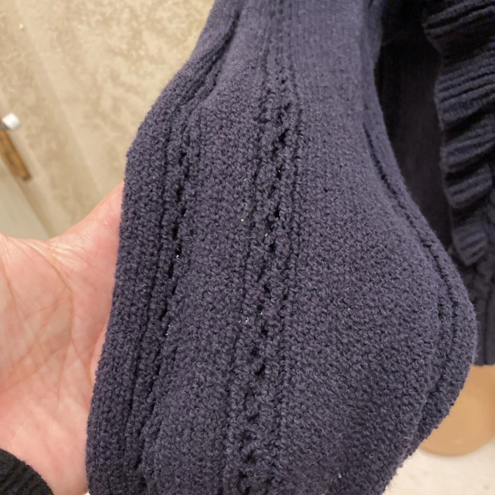Express Navy Cable Knit Ruffle Sweater - Picture 6 of 13